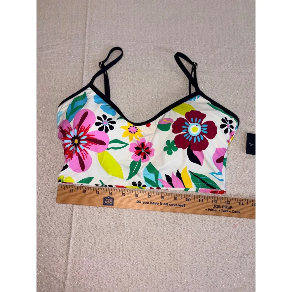 Kate Spade Cami Crop Bikini Top‎ Women Medium Cream Multi NWT Floral V-Neck